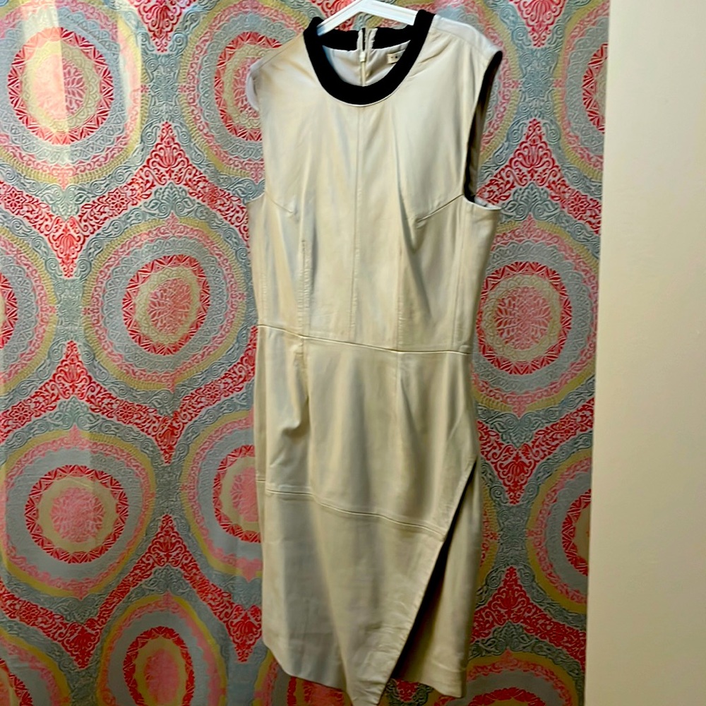 Trina Turk vegan leather asymmetrical dress